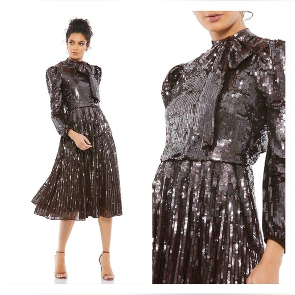 Mac Duggal 93642 NWTGlamorous High Neckline Sequin-embellished in Dark Chocolate - Picture 1 of 8